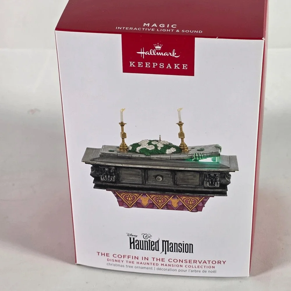 Hallmark Disney Haunted Mansion Coffin in Conservatory Light Sound Ornament